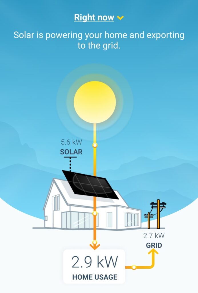 Screenshot of app showing energy usage in real-time